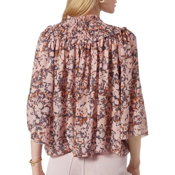 💕JOIE💕 Chelsse Short Sleeve 100% Silk Blouse Top ~ Pale Mauve Print L NWT - Picture 5 of 15